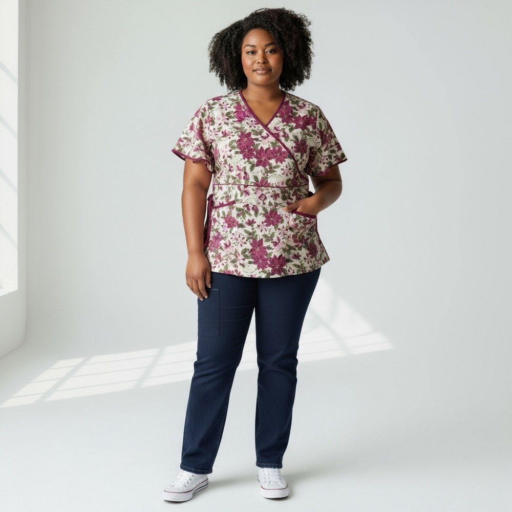 NWT SCRUBS Holiday Poinsettia Scrub Top‎